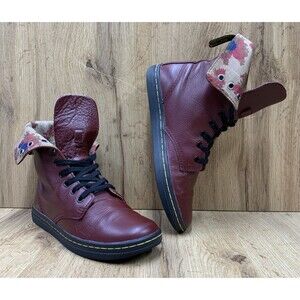 Dr Martens Stratford Floral Lined Fold Down Combat Boots Oxblood Womens 7 AW004